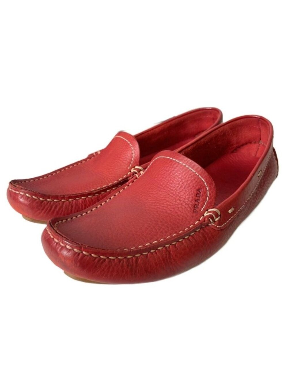 Prada Loafers Driving Shoes Slip-on Leather Red